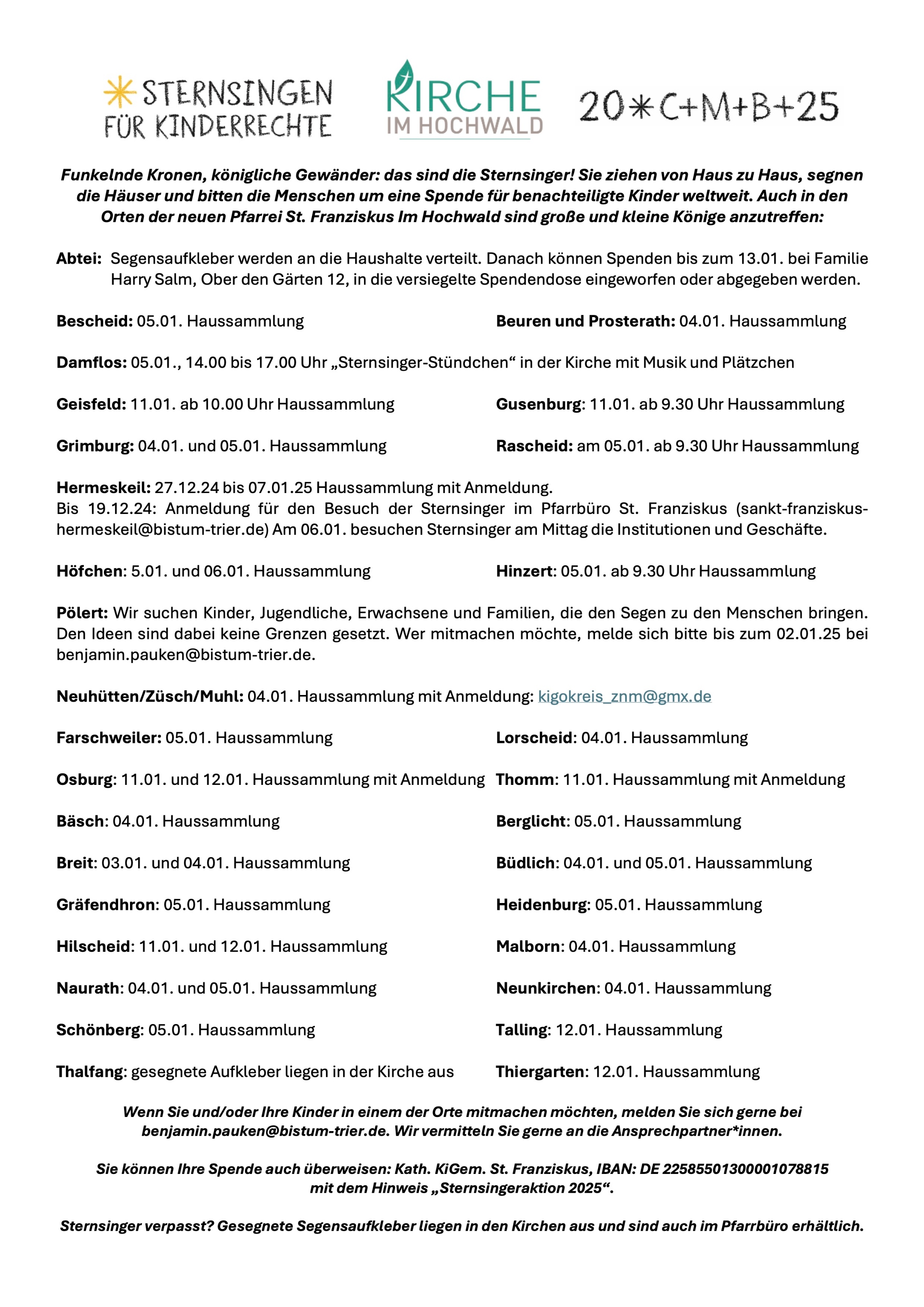 Sternsingen 2025 Übersicht Orte (2)